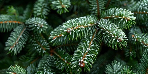 Beautiful Christmas Background with green fir tree brunch close up. Copy space