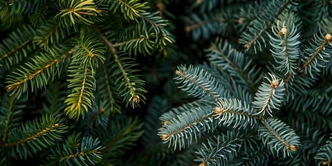 Beautiful Christmas Background with green fir tree brunch close up. Copy space