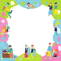 Obraz premium ショッピングする人々 フラットデザイン 正方形