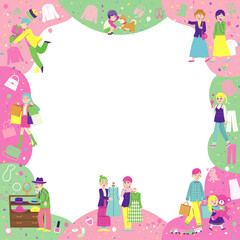 Obraz premium ショッピングする人々 フラットデザイン 正方形 春