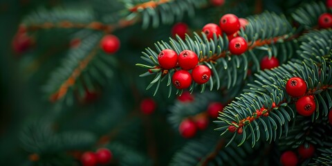 Beautiful Christmas Background with green fir tree brunch close up. Copy space