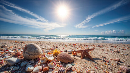 Beautiful Tropical Beach with Starfish and Pebbles