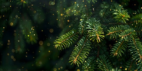Beautiful Christmas Background with green fir tree brunch close up. Copy space