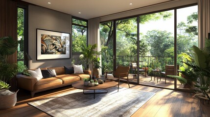 Cozy Living Room with Natural Light and Indoor Plants