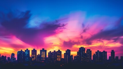 Dramatic Twilight Skyline Silhouette with Vibrant Colors