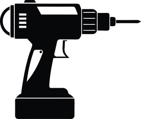 Electric drill machine silhouette, drill silhouette, Drill icon vector black