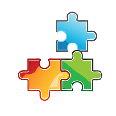 Fototapeta premium Colorful puzzle pieces icon interconnected, symbolizing teamwork, solutions, and collaboration.