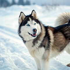 Naklejka premium The Siberian Husky is a strong, energetic dog known for its striking appearance.