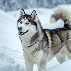 Fototapeta premium The Siberian Husky is a strong, energetic dog known for its striking appearance.