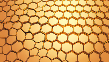 “Detailed Illustration of Honeycomb Pattern with Depth” – A Close-Up Representation of a Honeycomb, Emphasizing Its Geometric Shapes and Natural Texture with Space for Text