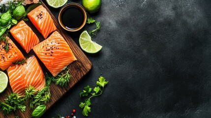 Traditional Japanese Salmon Presentation on Wooden Board