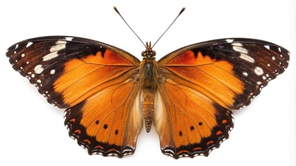 Fototapeta premium Close-up of beautiful butterfly's wings in isolation against a white background, close up, white, delicate patterns, petal shapes, intricate designs