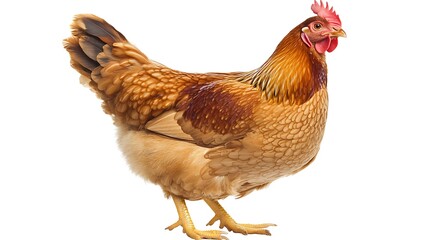  brown hen stands facing forward.