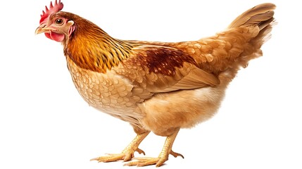  brown hen stands facing forward.