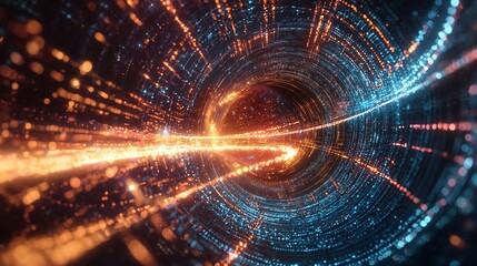 Obraz premium Glowing Quantum Computer with Swirling Data Streams Symbolizing Future Computing Power