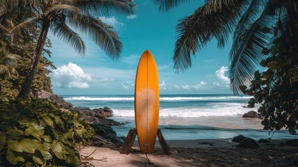 Surfboard on a Tropical Beach