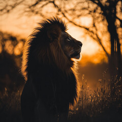 lion in the sunset