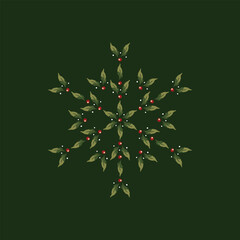 Series of christmas floral laurel arragements in snowflake form