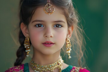 Young Girl in Traditional Indian Attire and Jewelry