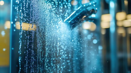 Urban Cleaner Spraying Glass with Natural Light Effects