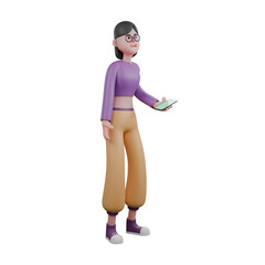 3D Model of Dance Performer. A female dancer stands holding a cellphone in her hand with a confused expression. Creative Artist