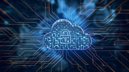 Fototapeta premium Advanced Cybersecurity in Cloud Storage, Protecting Digital Information, Ensuring Data Privacy in Cloud Networks 