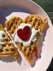 Waffle with sour cream and jam