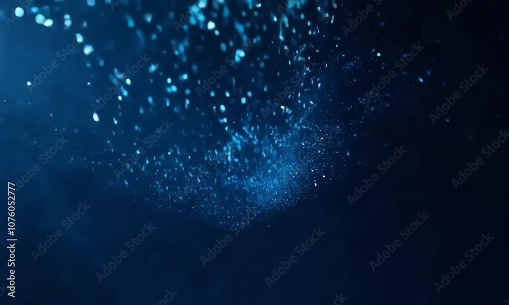 Wall mural blue glowing lights against a dark background. sparkling particles and bokeh lights create a magical