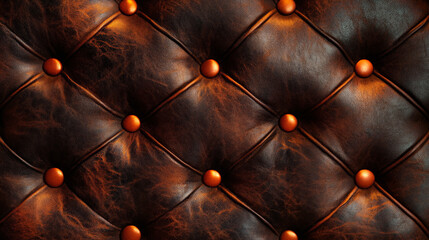 Obraz premium Luxurious brown leather upholstery with orange luminous buttons, showcasing modern design. texture and color create inviting atmosphere