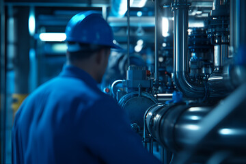 Fototapeta premium Chief engineer conducts thorough inspection of industrial equipment to ensure optimal performance and safety