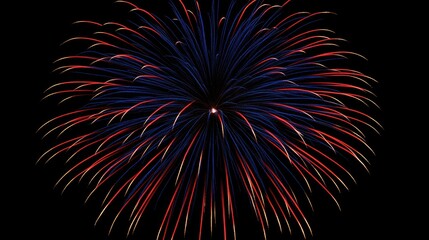 Fototapeta premium Vibrant Fireworks Display with Radiant Colors in Night Sky, Celebratory Atmosphere with Bursts of Red, White, and Blue Illuminating the Dark Horizon