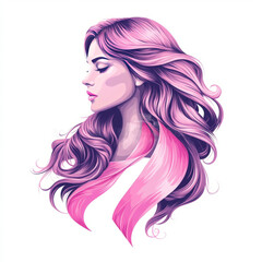 A pink ribbon in the shape of a woman's hair, a vector logo design for cancer awareness on a white background.