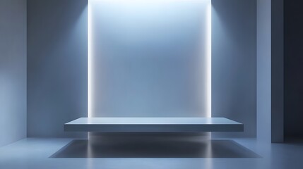 9. A minimal 3D product display with a floating platform and sharp lighting, providing a spacious area for product presentation.