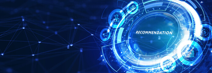 Business, Technology, Internet and network concept. The word Recommendation on the virtual screen. 3d illustration