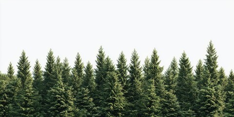 Fototapeta premium Lush green coniferous trees line the horizon, creating a serene, natural landscape perfect for outdoor scenes.