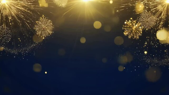 sparkling Christmas background video gold stars glowing particles navy blue canvas evoking magic season design ideal New Year&rsquo;s promotions festive greetings foil textures adding elegance abstract
