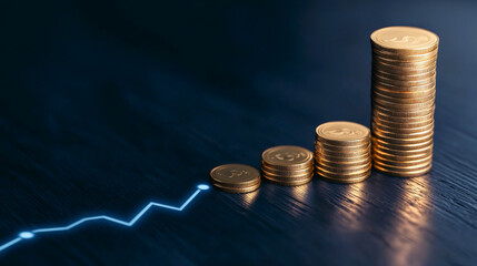 Stacks of coins representing growth in finances and investment over time.