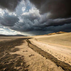 A surreal landscape unfolds where soil and sand merge.
