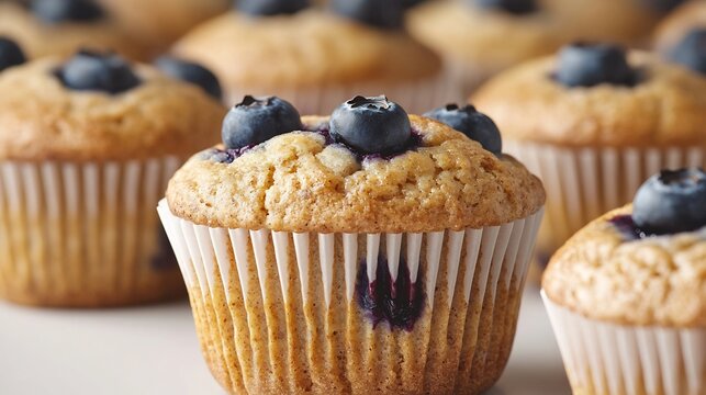 Freshly Baked Whole Wheat Blueberry Muffins with Soft and Hearty Texture