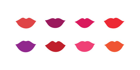 Lips set vector, Set of Red, pink, purple, wine, magenta lips, women lips icons isolated on white.