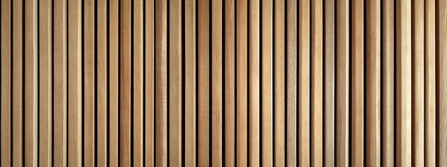 Obraz premium Wooden wall background with vertical slats, texture of natural wood paneling for interior design or backdrop. Wooden paneling wall. 