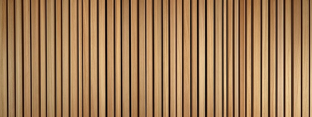 Obraz premium Wooden wall background with vertical slats, texture of natural wood paneling for interior design or backdrop. Wooden paneling wall. 