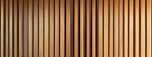 Obraz premium Wooden wall background with vertical slats, texture of natural wood paneling for interior design or backdrop. Wooden paneling wall. 
