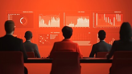 Highly Detailed 3D Render of Diverse Group of Individuals Analyzing Data Visualizations in a Modern Conference Room Setting