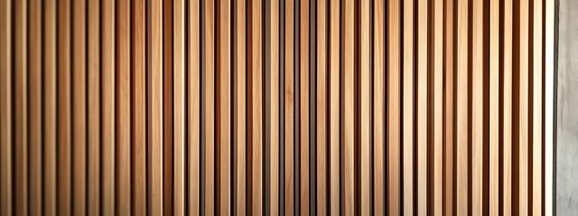 Fototapeta premium Wooden wall background with vertical slats, texture of natural wood paneling for interior design or backdrop. Wooden paneling wall. 