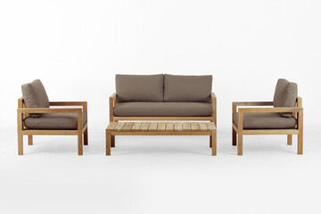Modern wooden chairs with soft sofa seats