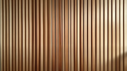 Obraz premium Wooden wall background with vertical slats, texture of natural wood paneling for interior design or backdrop. Wooden paneling wall. 
