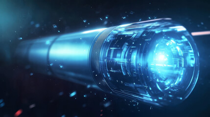 A futuristic hyperloop capsule traveling through a low-pressure tube, reaching incredible speeds with minimal energy use