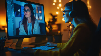 Obraz premium A help desk technician assisting an employee remotely, troubleshooting computer issues through screen-sharing tools