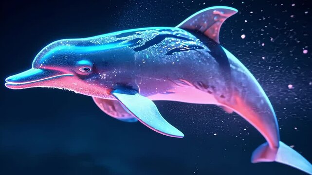 A friendly dolphin particle representing the positive and negative charge carriers proton and electron.